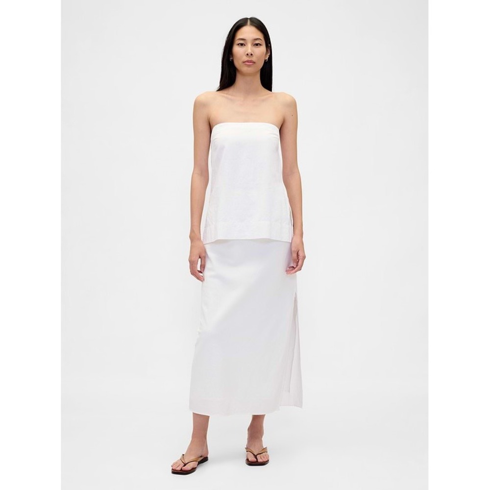 Gap White Linen Blend Drawstring Midi Skirt Side Slit Size S/P